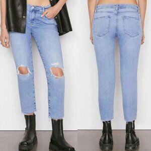 NWT FRAME Ripped Knee Stretch Le Garçon Crop Jeans Blue Cebu Rips Size: 29
